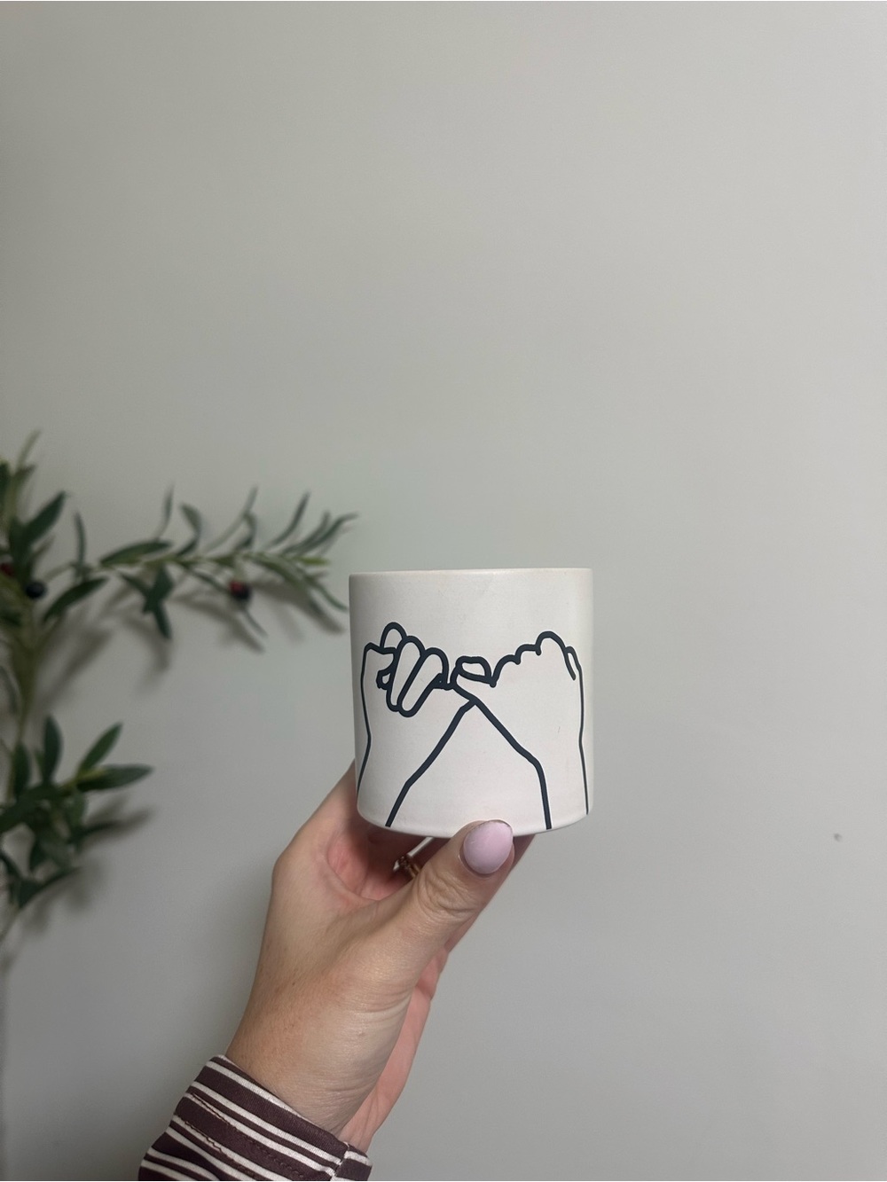 Anthropologie White Ceramic Candle with Black Line Illustration